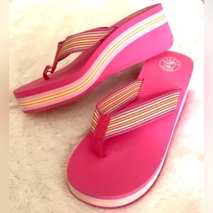 BAHAMA Pink and white wedge sandals